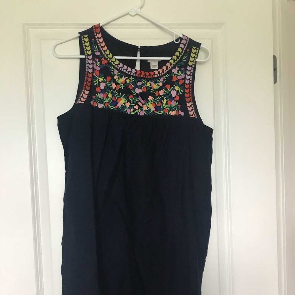 NWT J Crew Navy Embroidered Floral Shift Dress